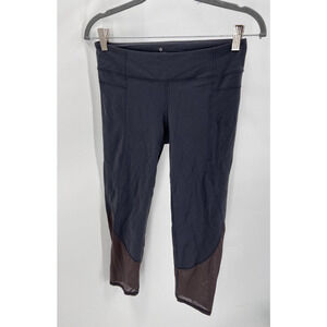 Athleta Women's S Small High-Rise Capri Leggings Mesh Hem Navy Blue